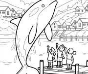 Coloriage Des enfants saluent l'orque au port