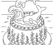 Coloriage Des orques sur un g&acirc;teau d'anniversaire