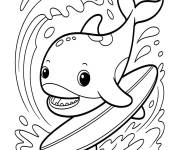 Coloriage Orca fait du surf
