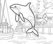 Coloriage Orque sautant dans le port