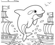 Coloriage Orque sautant entre les navires