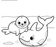 Coloriage et dessins gratuit Phoque et orque mignon à imprimer