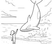 Coloriage Sc&egrave;ne d'Orque et fille &agrave; la plage