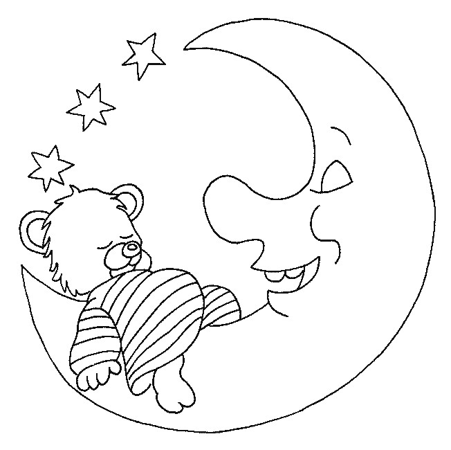 Coloriage et dessins gratuits Ourson en train de dormir sur la lune à imprimer