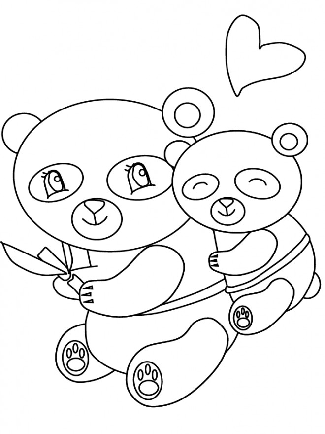 Coloriage et dessins gratuits Maman Panda et son petit à imprimer