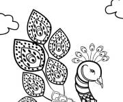 Coloriage Adulte paon oiseau sur ordinateur