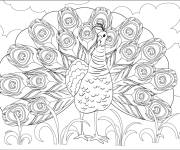 Coloriage Beau paon dans la nature