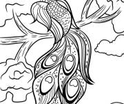 Coloriage Beau paon reposant sur une branche
