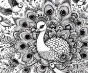 Coloriage et dessins gratuit Deux oiseaux en volant sur le beau paon à imprimer