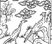 Coloriage Deux paonnes maternelle