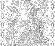 Coloriage Illustration magnifique d'un paon entouré des fleurs