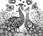 Coloriage Les paons amoureux à colorier