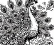 Coloriage Paon adulte ouvrant ses magnifiques plumes imprimable