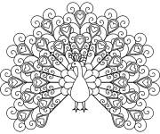 Coloriage Paon d&eacute;cor&eacute; avec des c&oelig;urs
