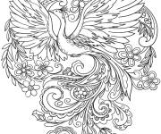 Coloriage Paon d&eacute;cor&eacute; avec des fleurs