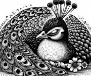 Coloriage et dessins gratuit Paon d&eacute;taill&eacute; qui dort à imprimer