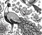 Coloriage et dessins gratuit Paon et les diff&eacute;rents types d'oiseaux à imprimer