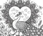 Coloriage Paon et un gros cœur d'amour