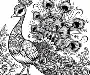 Coloriage Paon mandala stylis&eacute; en maternelle