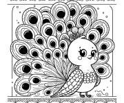 Coloriage Paon mignon en miniature de cartoon