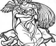 Coloriage Paon sur les &eacute;paules de la princesse