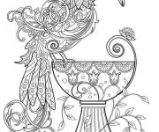 Coloriage Paon sur un vase