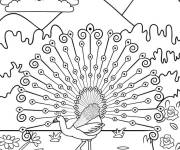 Coloriage Paon trouvant de la nourriture dans le pr&eacute;