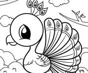 Coloriage Petit paon de dessin anim&eacute; souriant