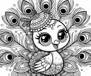 Coloriage Petit paon mignon en chibi