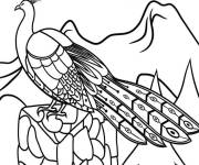 Coloriage Photo d'un paon sur un pierre en noir et blanc