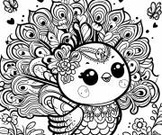 Coloriage Poussin paon avec des beaux plumes