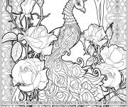 Coloriage Superbe paon avec de nombreux &eacute;l&eacute;ments graphiques