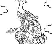 Coloriage Un formidable paon sous les nuages
