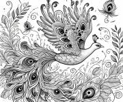 Coloriage Un paon magique qui vole