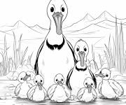 Coloriage Famille de p&eacute;lican