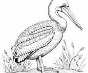 Coloriage P&eacute;lican am&eacute;ricain parmi les plantes