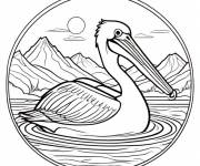Coloriage et dessins gratuit P&eacute;lican serein sur un lac tranquille à imprimer