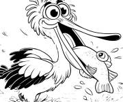 Coloriage P&eacute;lican tout dr&ocirc;le essaie d'attraper le poisson