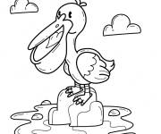 Coloriage Petit P&eacute;lican dans le lac