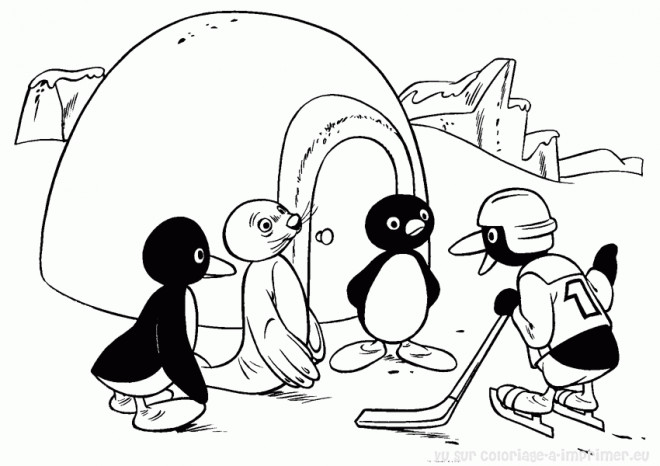 Coloriage et dessins gratuits Les pingouins en jouant à imprimer