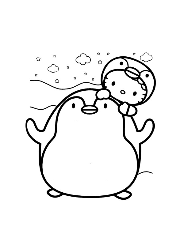 Coloriage Pingouin de Hello Kitty dessin gratuit à imprimer