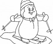 Coloriage Pingouin fait du ski