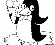 Coloriage Pingouin mange de la glace
