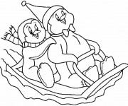 Coloriage et dessins gratuit Pingouins en jouant sur la neige à imprimer