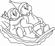 Coloriage et dessins gratuit Pingouins en jouant sur la neige à imprimer