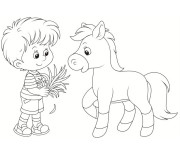 Coloriage Poney et enfant