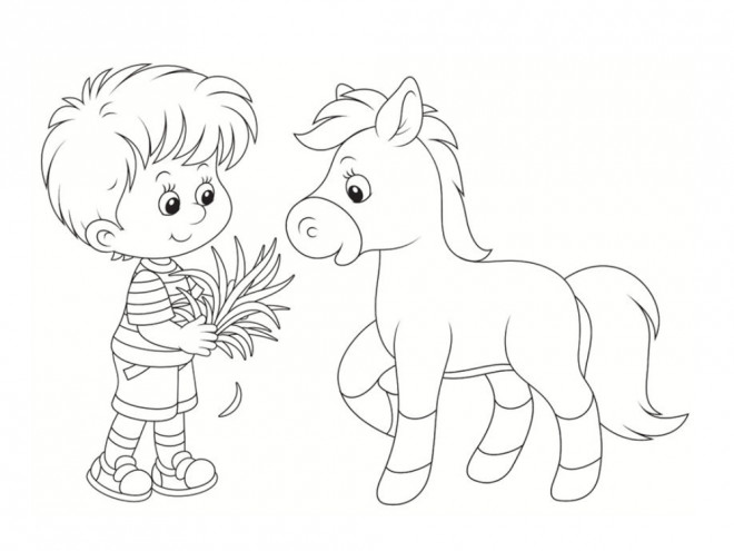 Coloriage Poney Et Enfant Dessin Gratuit à Imprimer