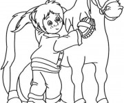 Coloriage et dessins gratuit Une fille prend soin de Poney à imprimer