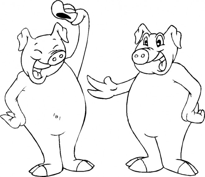 Coloriage et dessins gratuits Deux Cochons humoristiques à imprimer