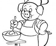 Coloriage Porc prépare le repas